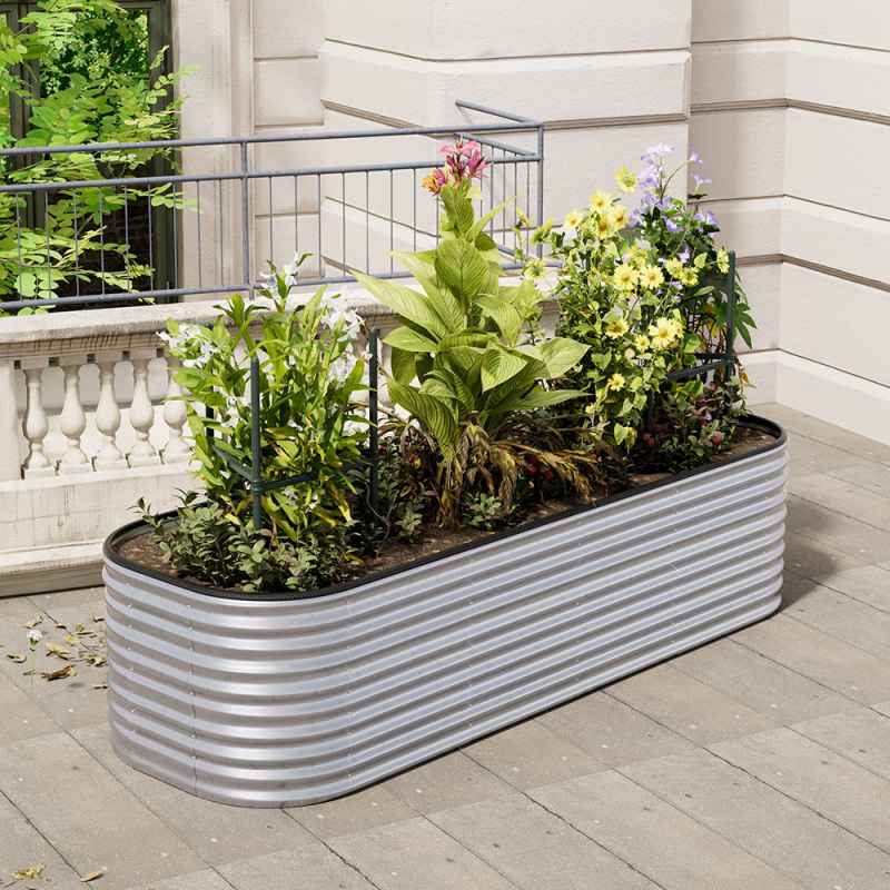 Living and Home 240cm W x 80cm D x 56cm H Oval-Shaped Galvanized Steel Raised Garden Bed, Galvanized Silver
