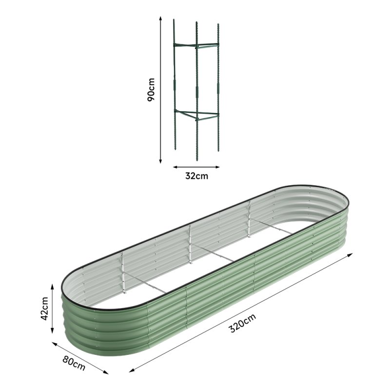 Living and Home 320cm W x 80cm D x 42cm H Oval-Shaped Galvanized Steel Raised Garden Bed, Light Green