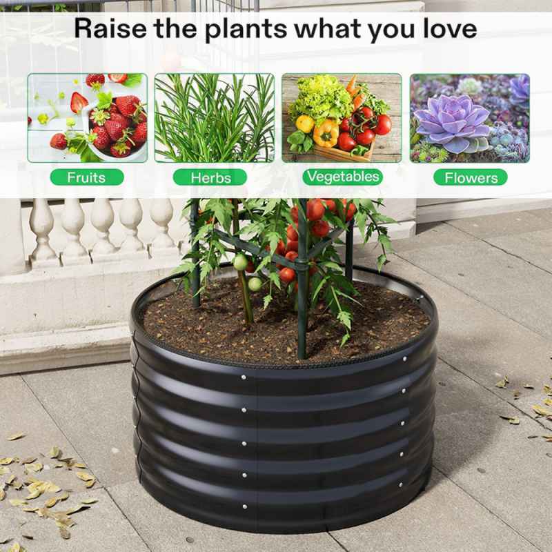 Living and Home Round Galvanized Steel Raised Garden Bed 80cm Dia x 40cm H, Anthracite