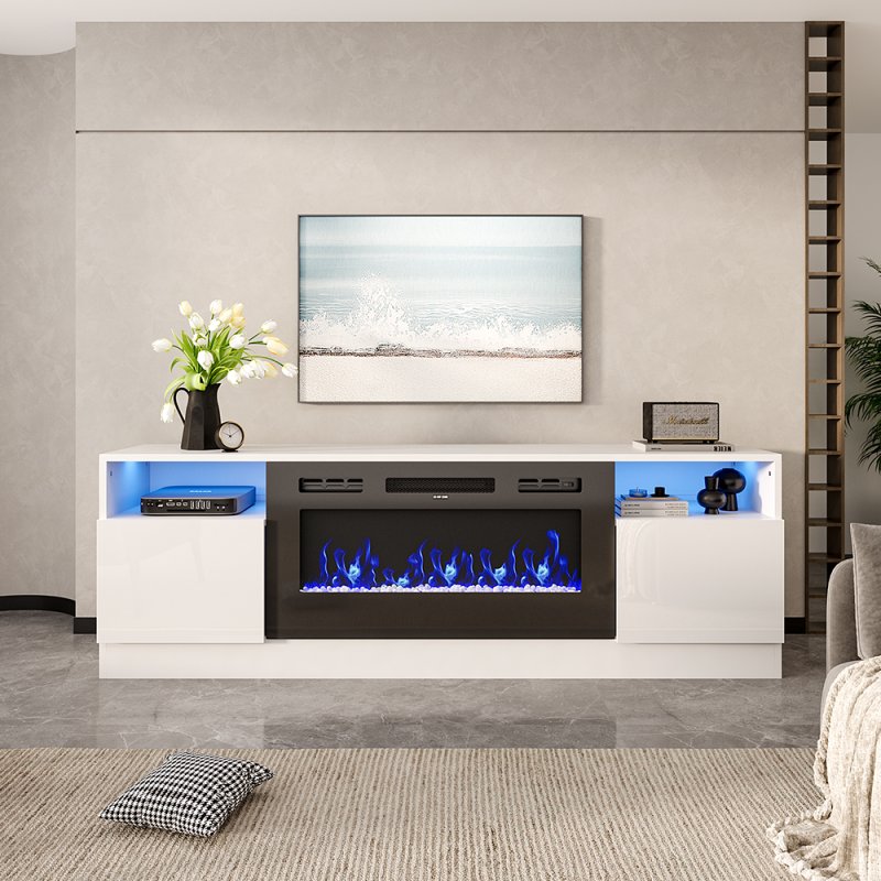 Living and Home Recessed Electric Fireplace TV Stand with Closed Storage