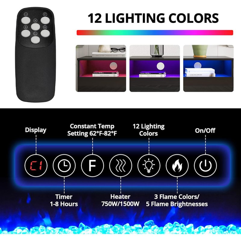 Living and Home Recessed Electric Fireplace TV Stand with Closed Storage