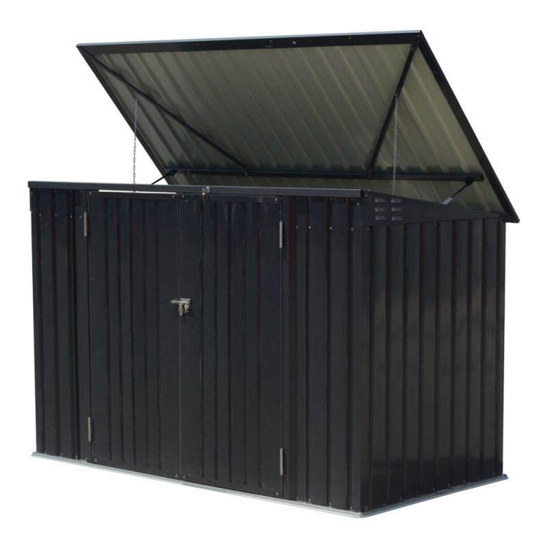 Living and Home Charcoal Black Metal Bike & Tool Shed Outdoor Storage Shed for Rubbish Bin with Lockable Double Doors, Ventilated, Gas Strut Lid