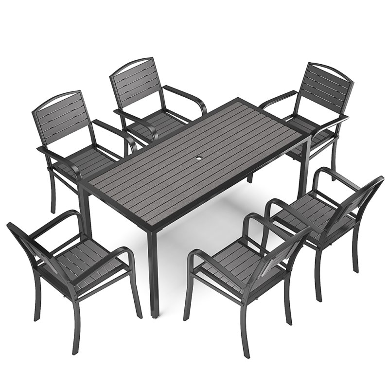 150cm Rectangular Outdoor Dining Table with Parasol Hole Grey