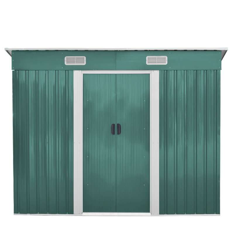 Living and Home 4x8FT Metal Pent Roof Garden Tool Shed, Dark Green