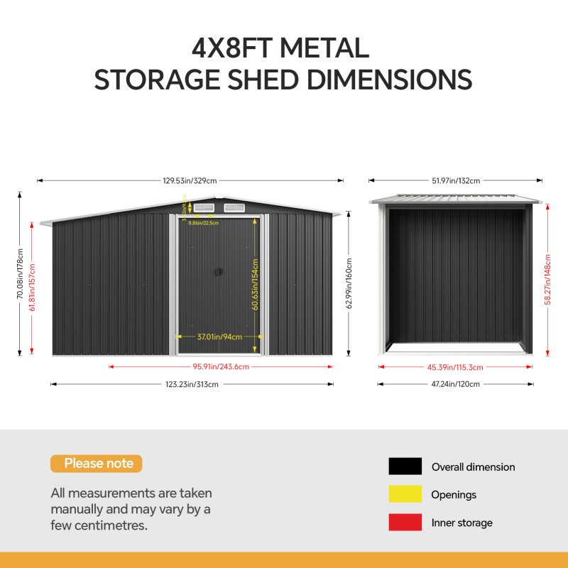 Living and Home 4x8FT Metal Garden Storage Shed with Log Storage, Anthracite