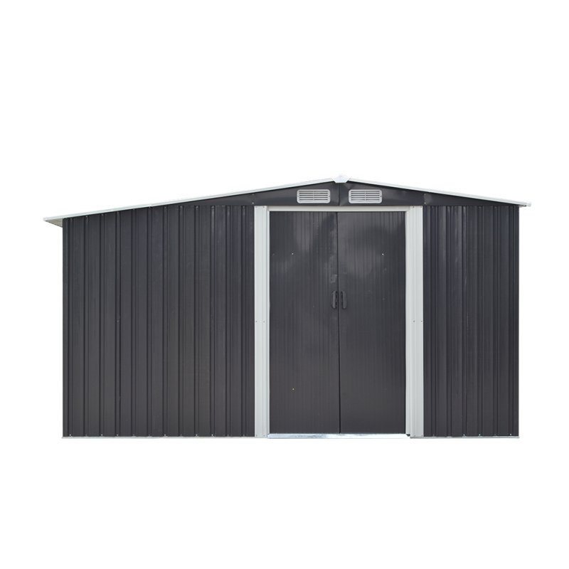 Living and Home 8ft x 8ft Garden Metal Storage Shed with Log Storage, Black