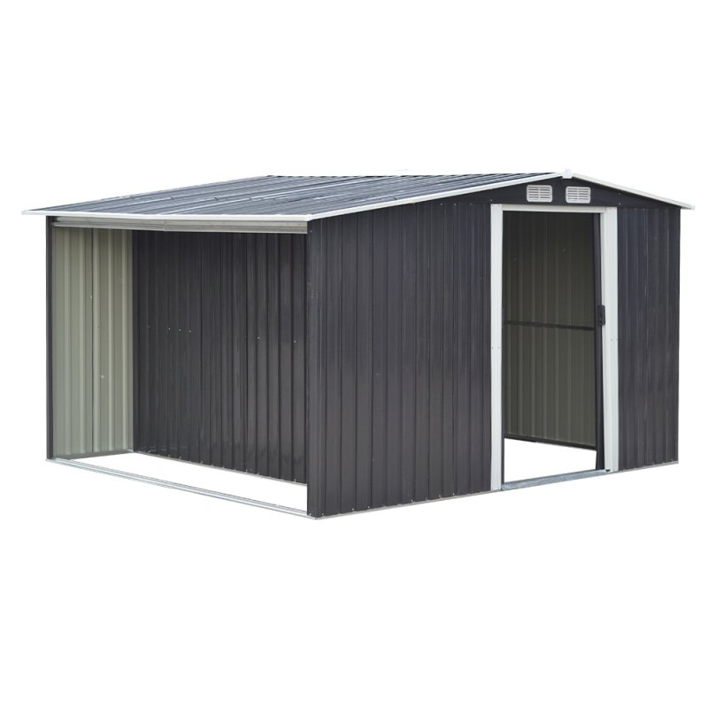 Living and Home 8ft x 8ft Garden Metal Storage Shed with Log Storage, Black
