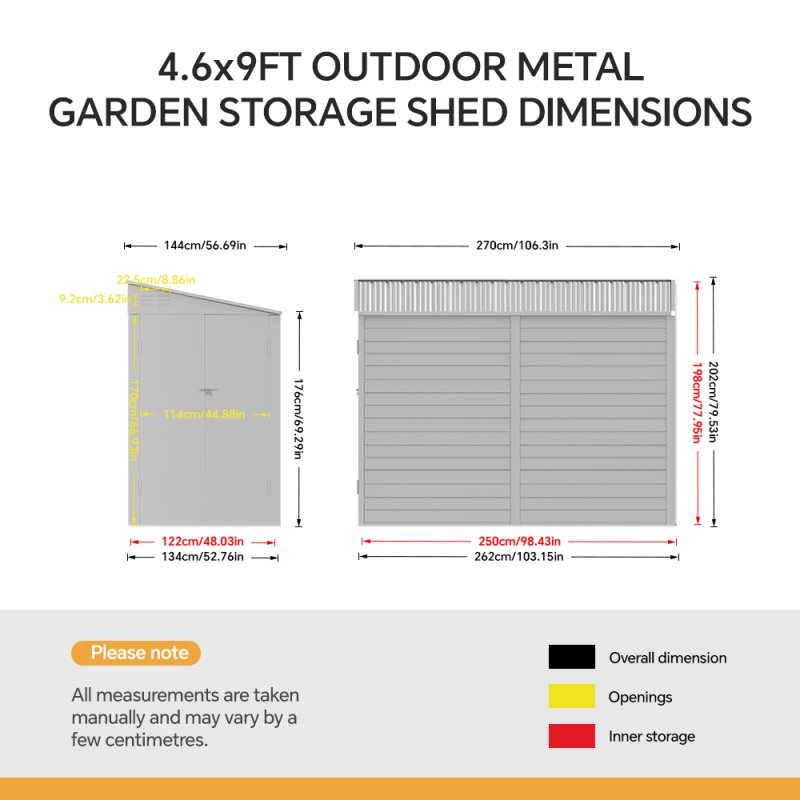 Living and Home 4.7x8.8FT Outdoor Metal Garden Storage Shed, White