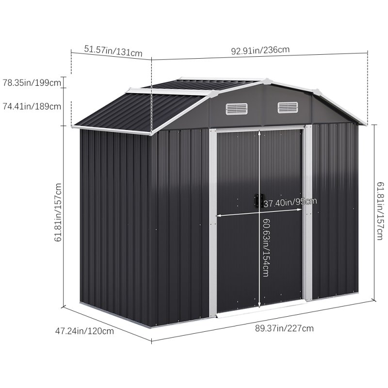 Living and Home Large Galvanized Steel Acrylic Storage Shed, Charcoal Black