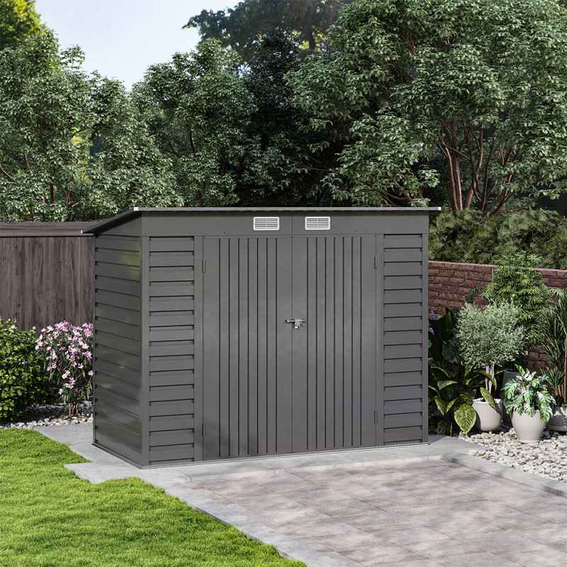 Living and Home 182.6cm H Outdoor Galvanized Steel Storage Shed with Dual Doors, Grey