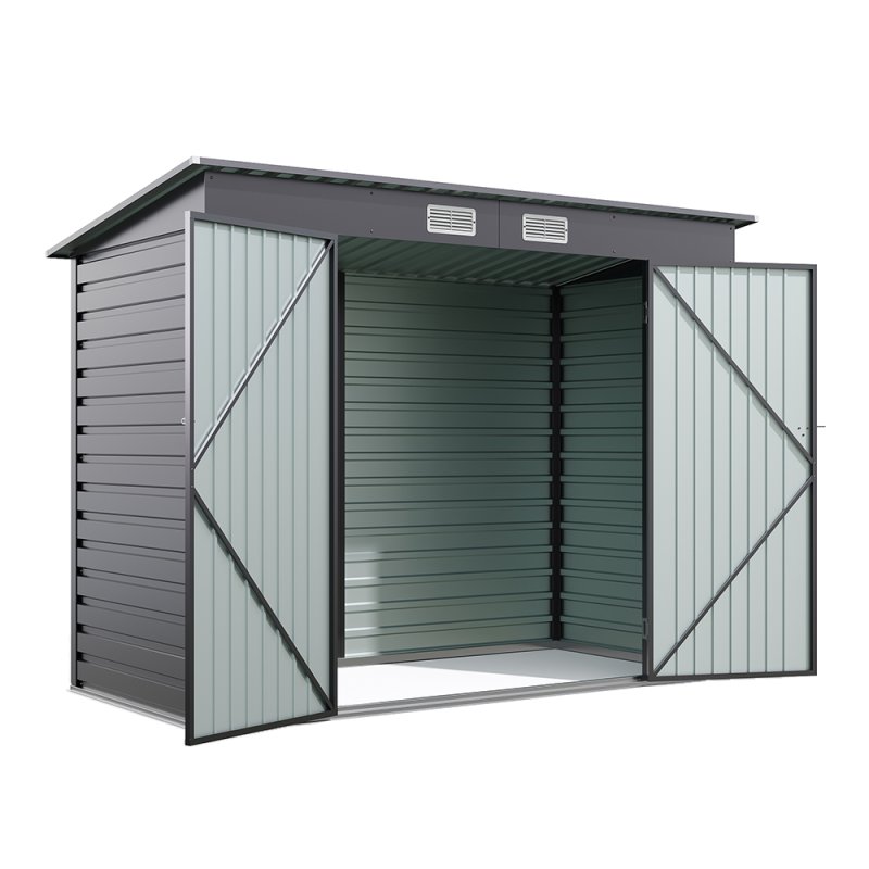 Living and Home 182.6cm H Outdoor Galvanized Steel Storage Shed with Dual Doors, Grey