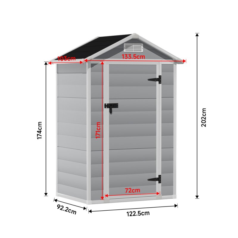 Living and Home 4 x 3FT Apex Roof Garden Plastic Storage Shed with Lockable Door