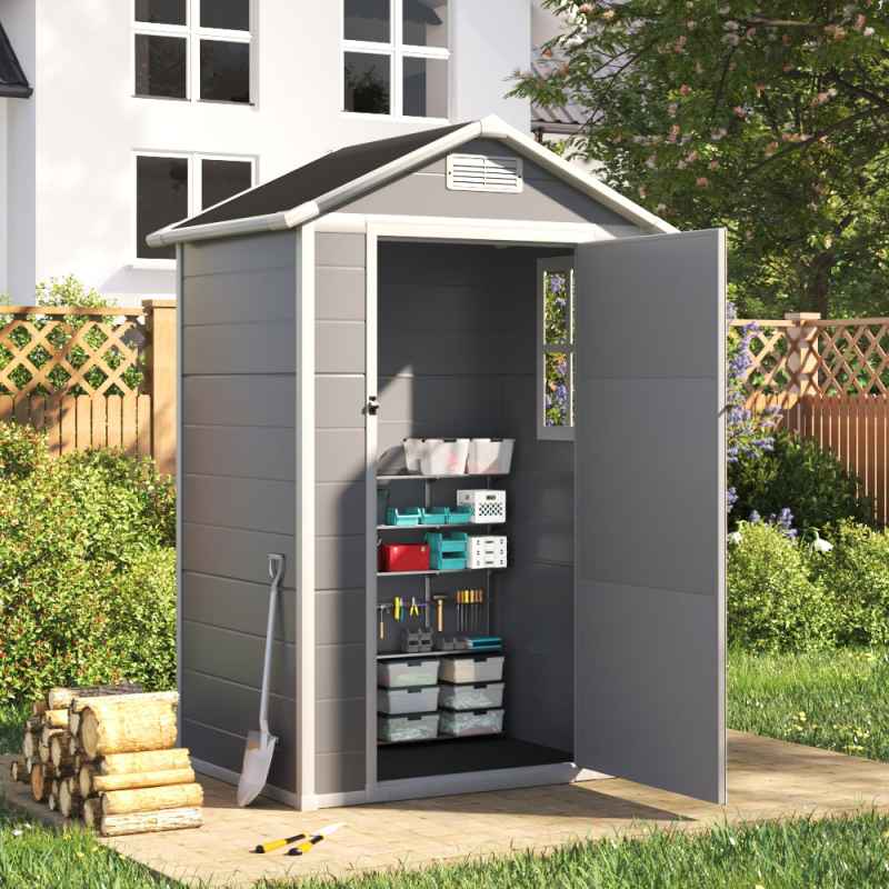 Living and Home 4 x 3FT Apex Roof Garden Plastic Storage Shed with Lockable Door