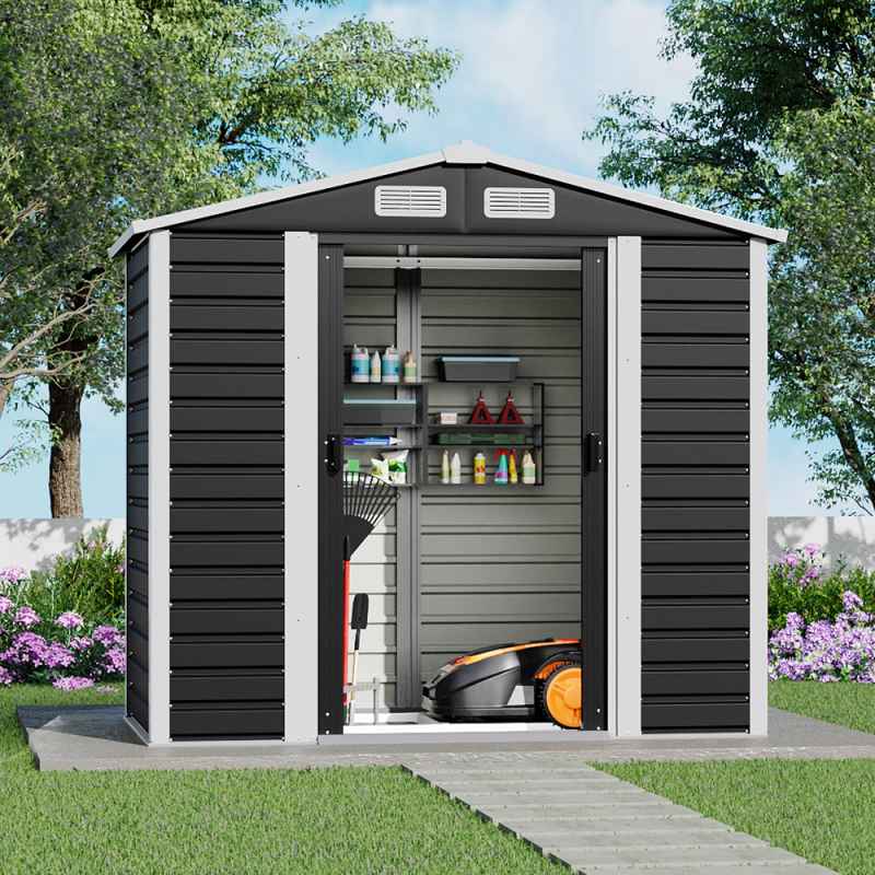Living and Home 4X7FT Outdoor Metal Garden Storage Shed, Charcoal Black