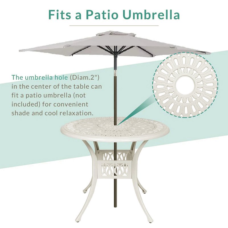 Living and Home Vintage Round Cast Aluminum Garden Bistro Table, Beige