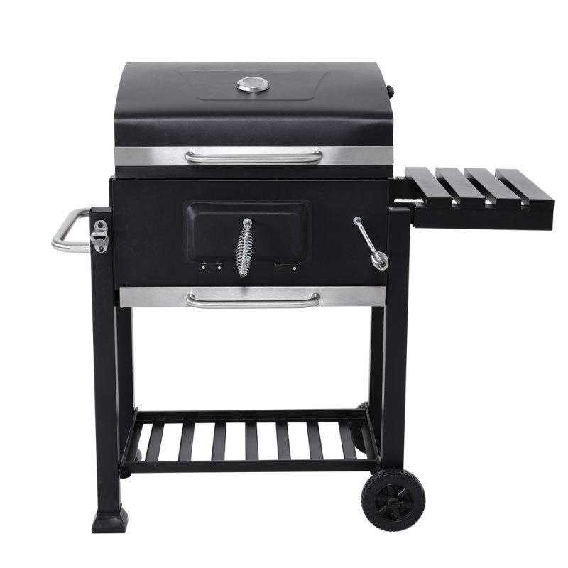 Rattan Modular 6 Piece Furniture Set Grey + Outdoor Portable Charcoal BBQ Grill Barbecue Trolley Bundle