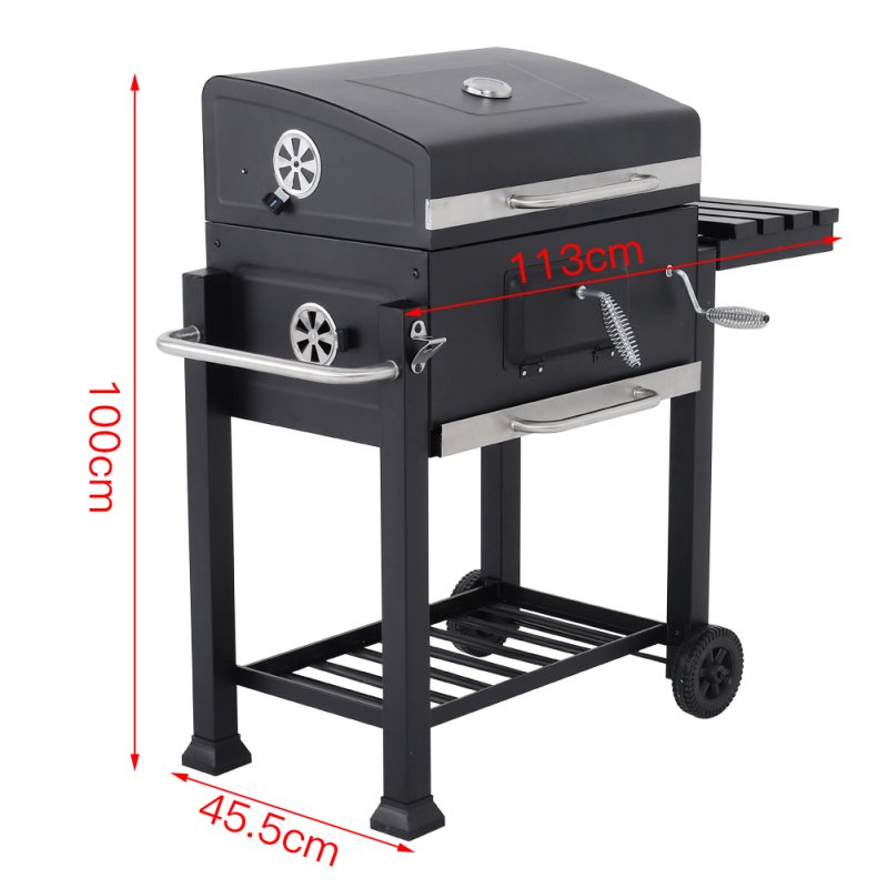Rattan Modular 6 Piece Furniture Set Grey + Outdoor Portable Charcoal BBQ Grill Barbecue Trolley Bundle