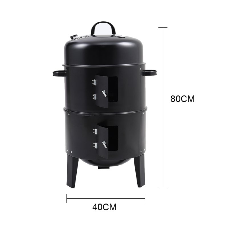 Rattan Patio Furniture Set Black + 3-In-1 Portable Outdoor Charcoal BBQ Grill Smoker Bundle
