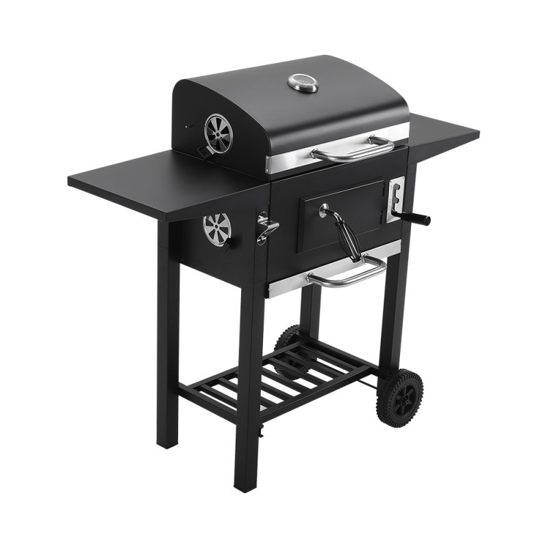 Living and Home Outdoor Garden Carbon Steel Charcoal Grill with Side Tables and Wheels