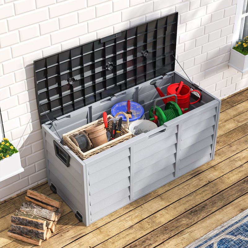 Living and Home 290L Waterproof Large Plastic Garden Storage Box with Wheels