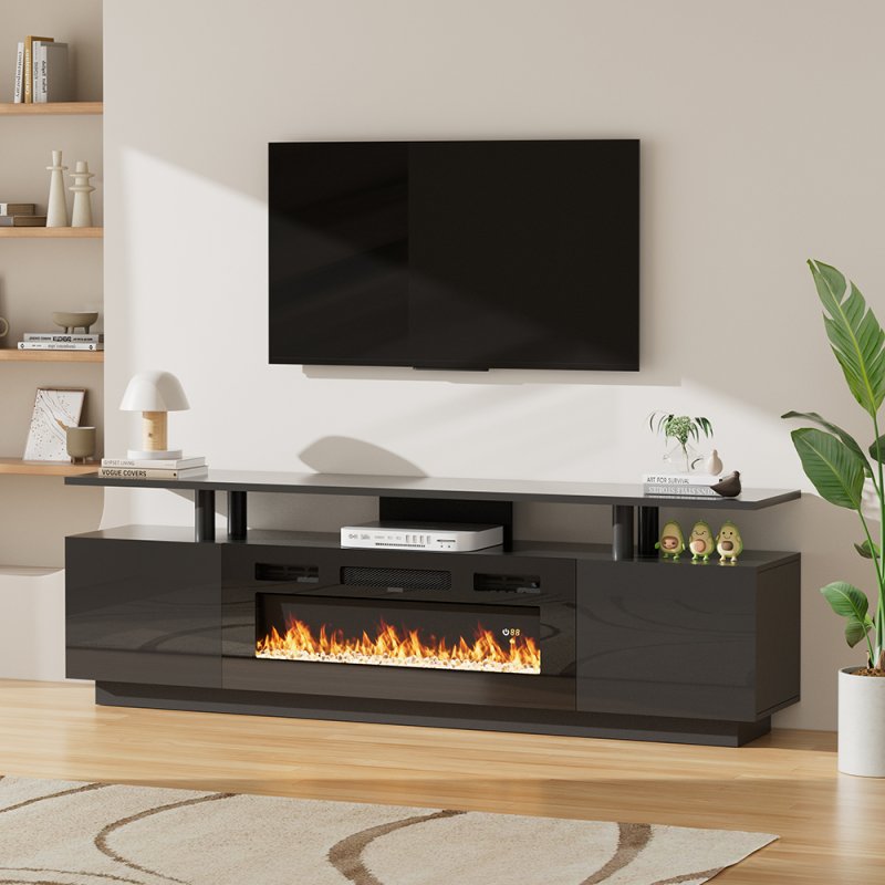 Living and Home Recessed Electric Fireplace TV Stand with Remote Control