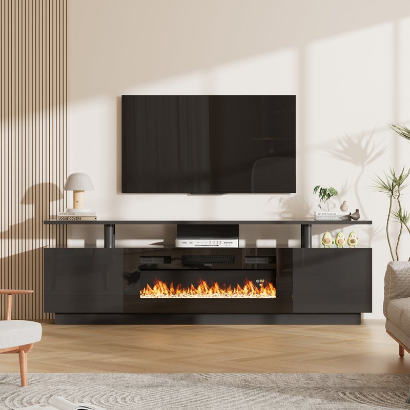 Living and Home Recessed Electric Fireplace TV Stand with Remote Control