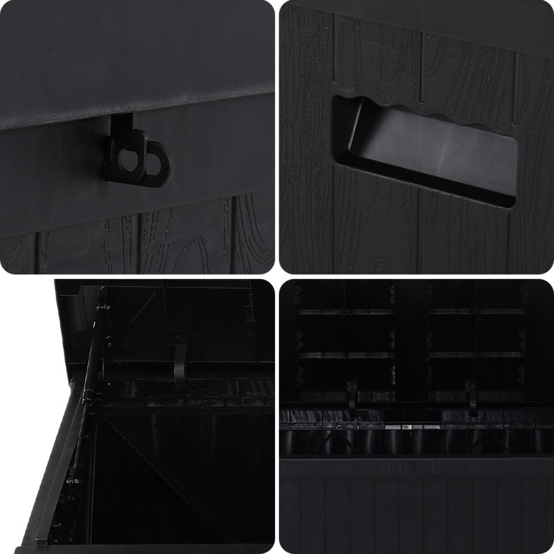 Living and Home 430L Black Waterproof Garden Storage Box with Dual Handles and Lockable Lid - Large Plastic Tool & Equipment Storage
