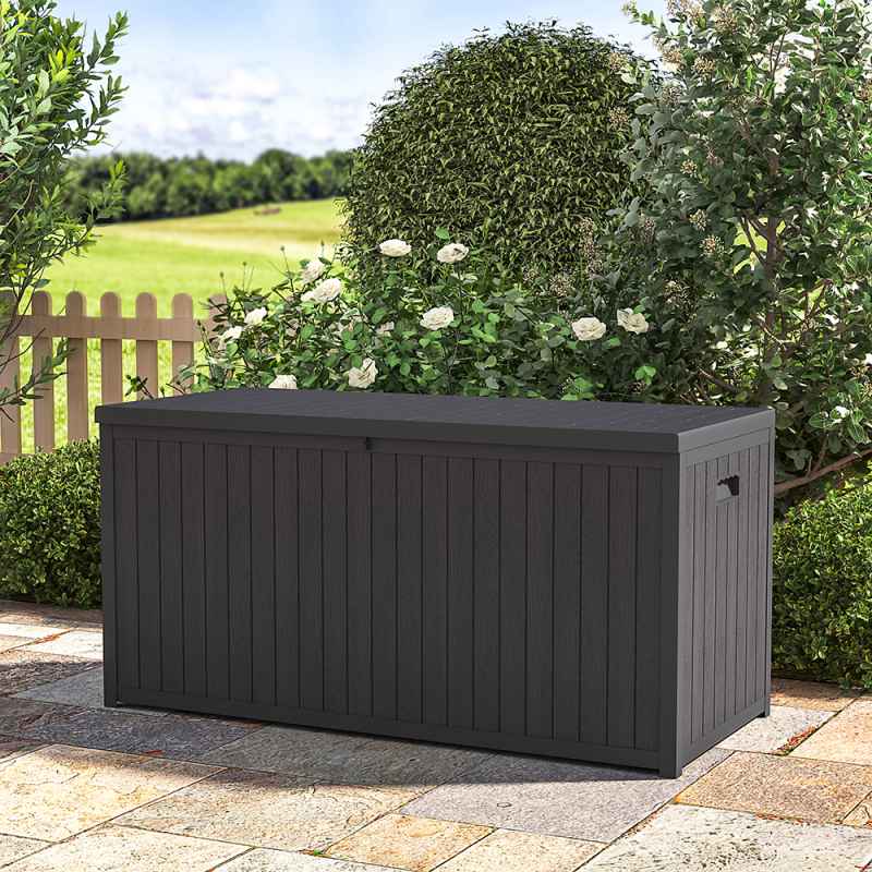 Living and Home 430L Black Waterproof Garden Storage Box with Dual Handles and Lockable Lid - Large Plastic Tool & Equipment Storage