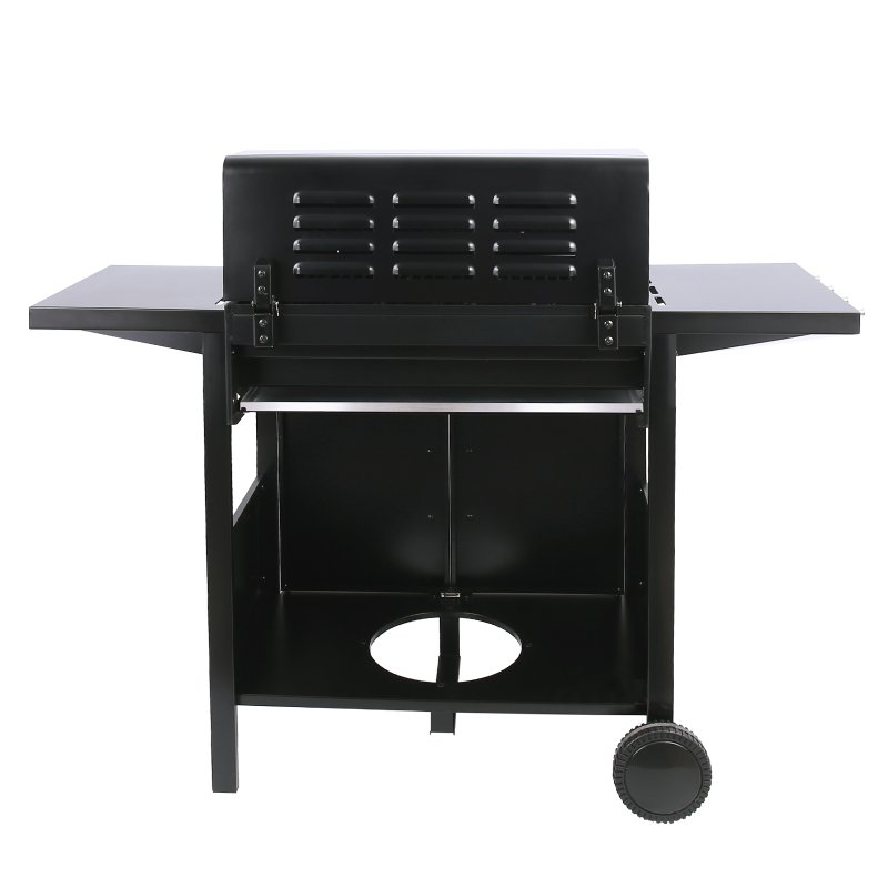 Rattan Garden Corner Furniture Set 7-Piece Black 5-Seater Sofa with Cushions & Glass Coffee Table + 4-Burner Gas BBQ Grill Bundle