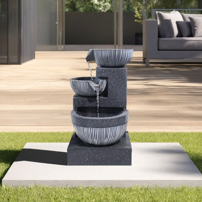 Living and Home Outdoor Water Fountain Rockery Decoration 3 Tier Bowls Solar Powered
