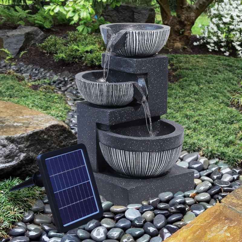 Living and Home Outdoor Water Fountain Rockery Decoration 3 Tier Bowls Solar Powered