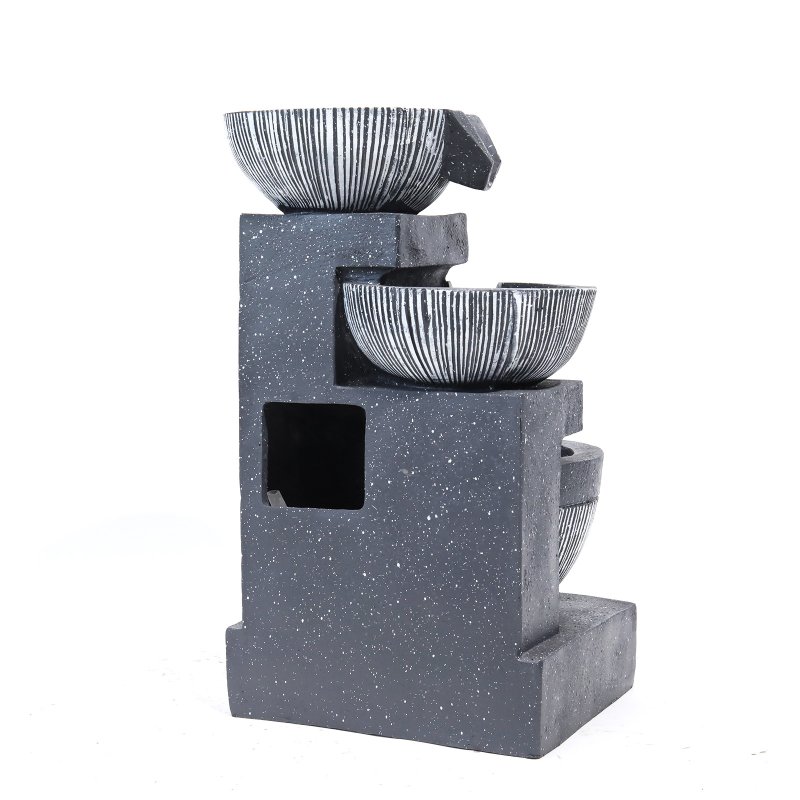 Living and Home Outdoor Water Fountain Rockery Decoration 3 Tier Bowls Solar Powered