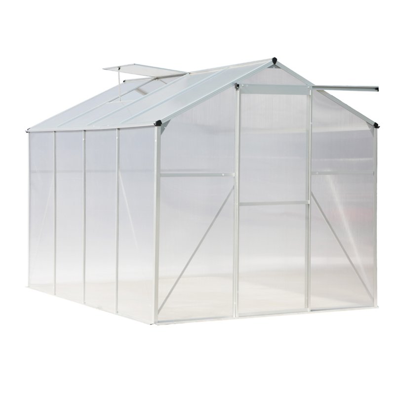 Living and Home 8ft × 6ft Aluminium Hobby Greenhouse with Window Opening and Sliding Door