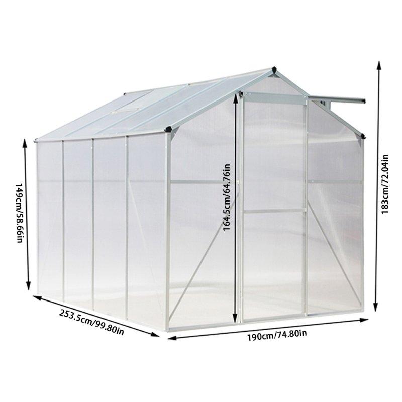 Living and Home 8ft × 6ft Aluminium Hobby Greenhouse with Window Opening and Sliding Door