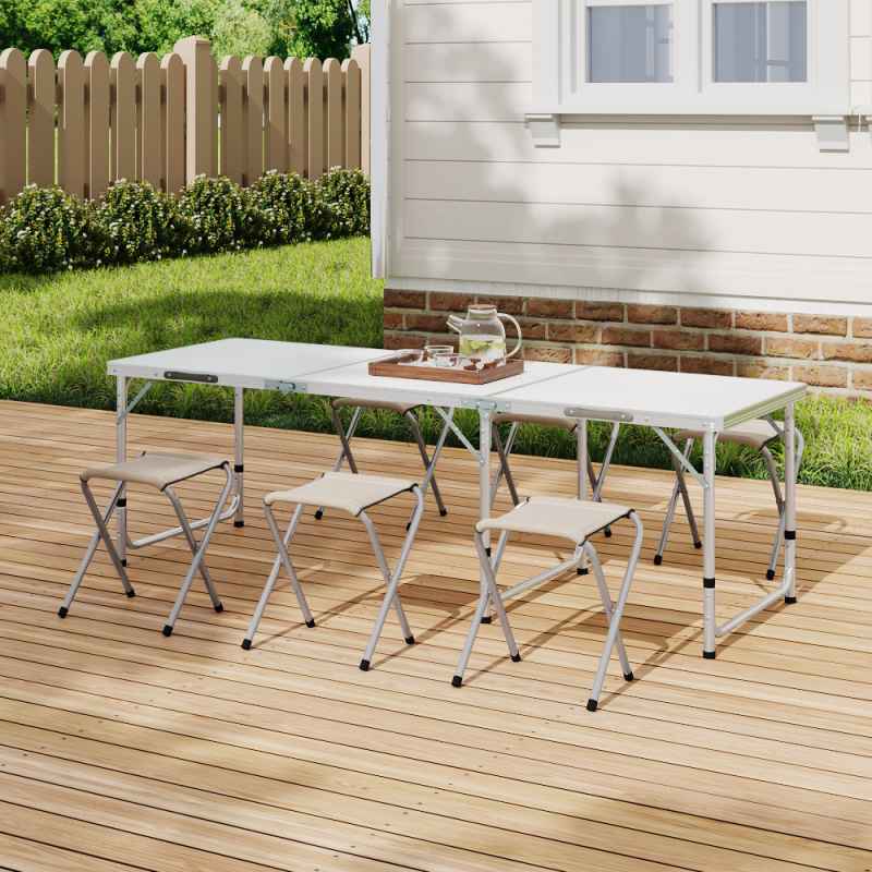 Living and Home Folding Picnic Table Set with 6 Stools