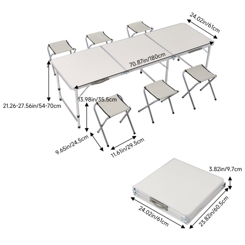 Living and Home Folding Picnic Table Set with 6 Stools