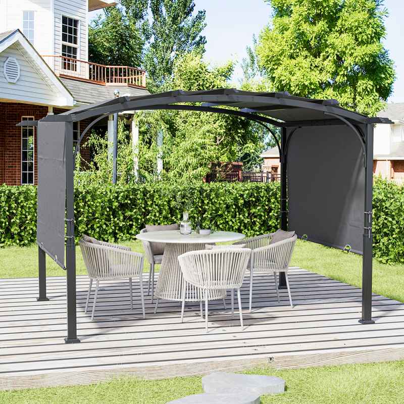 Living and Home Retractable Arc-Shaped Steel Pergola 360cm W x 283cm D x  227cm H