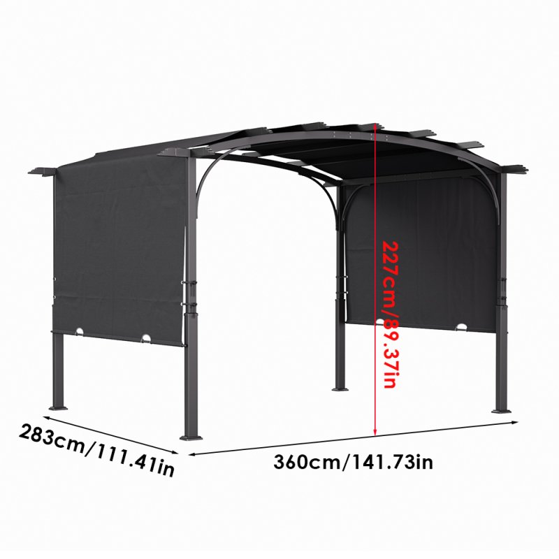 Living and Home Retractable Arc-Shaped Steel Pergola 360cm W x 283cm D x  227cm H