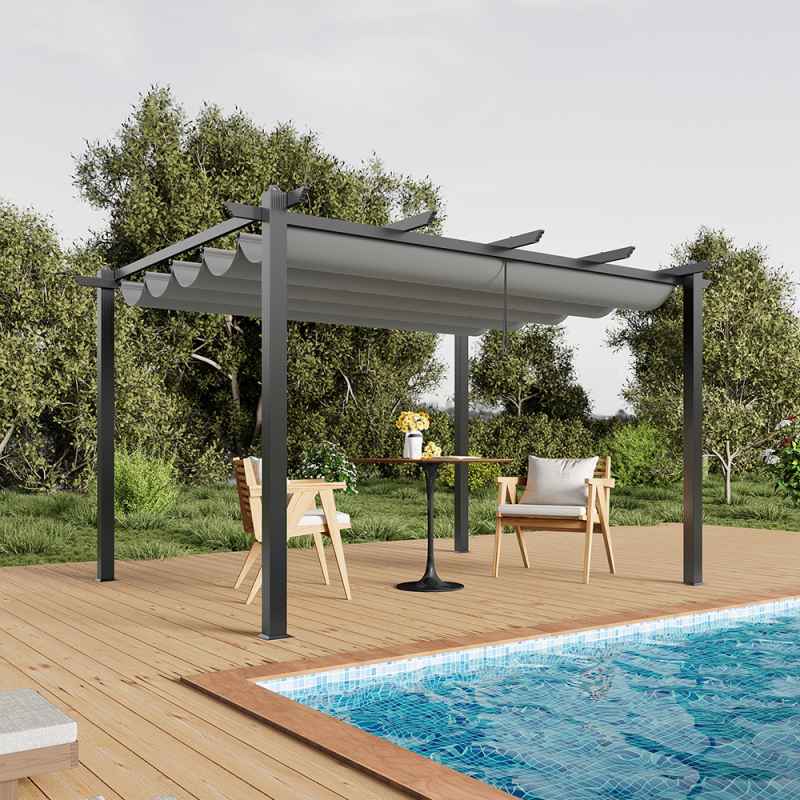 Living and Home 13x10ft Aluminium Pergola with Retractable Roof