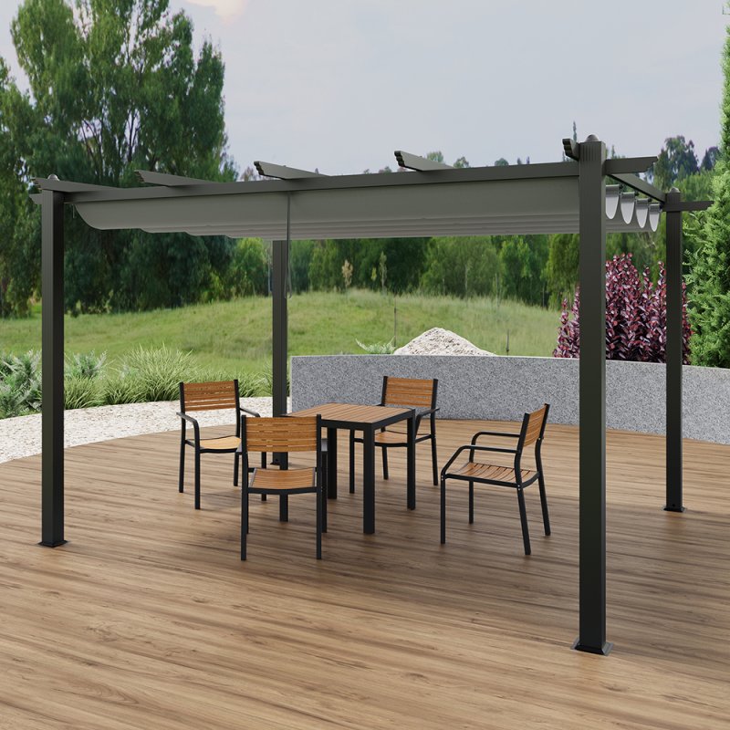 Living and Home 13x10ft Aluminium Pergola with Retractable Roof