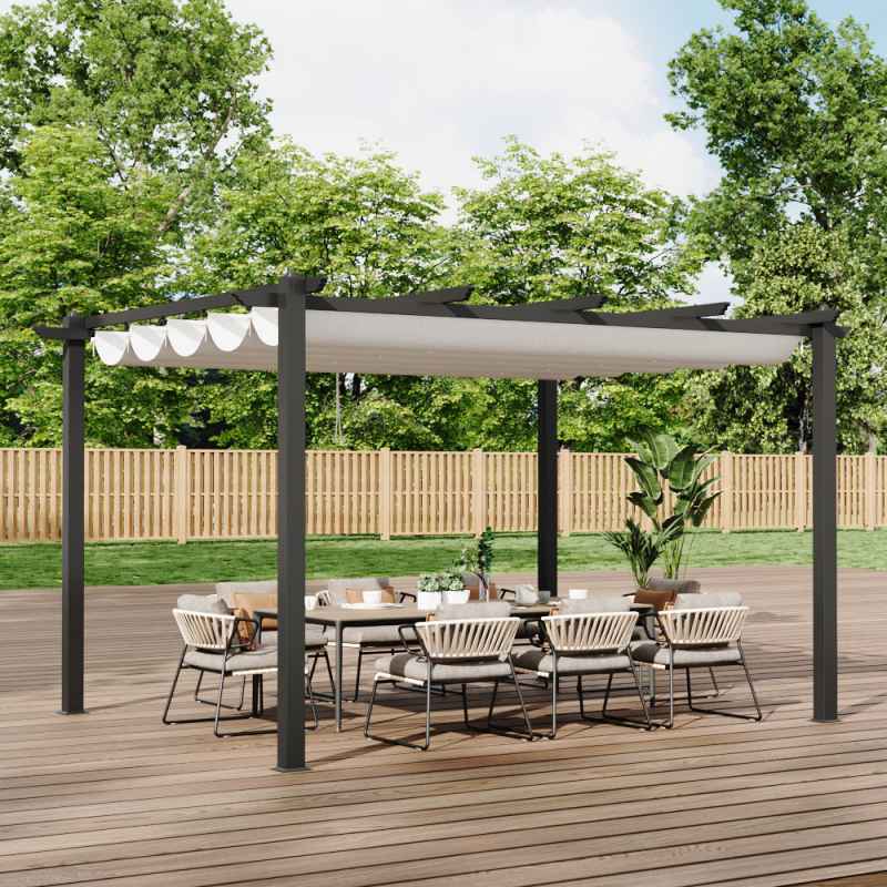 Living and Home 13x10ft Aluminium Pergola with Retractable Roof
