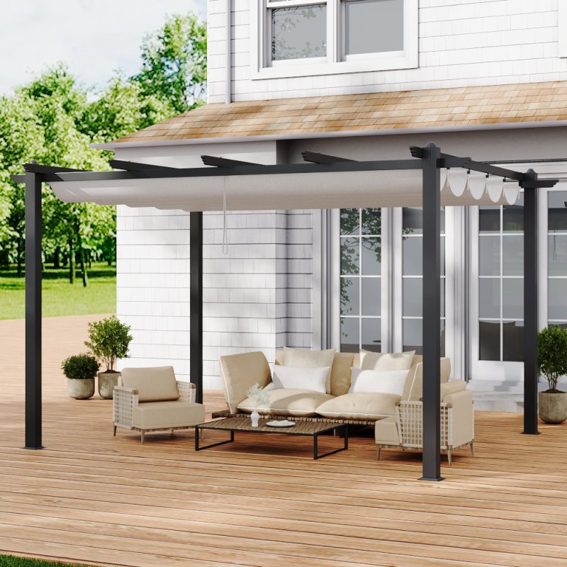 Living and Home 13x10ft Aluminium Pergola with Retractable Roof