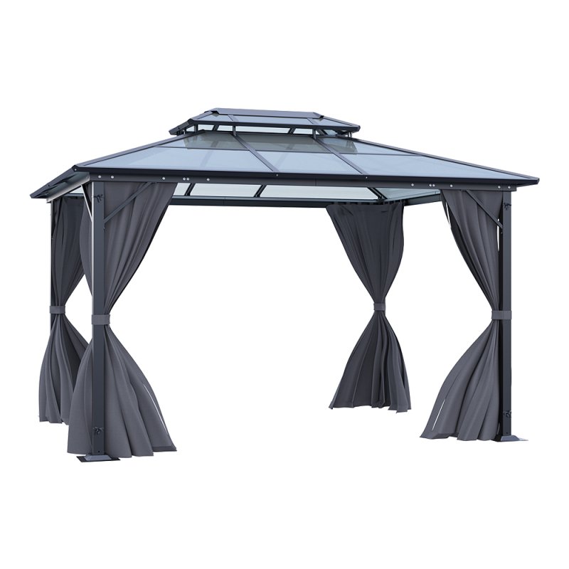 Living and Home 12 x 10FT Metal Frame Hardtop Patio Gazebo with Curtains