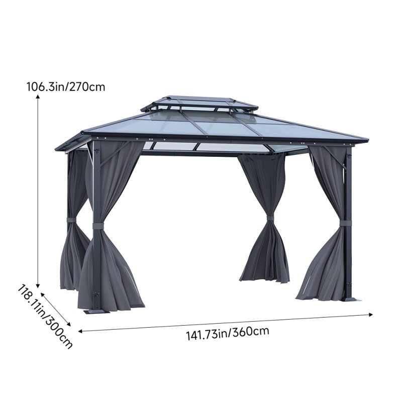 Living and Home 12 x 10FT Metal Frame Hardtop Patio Gazebo with Curtains