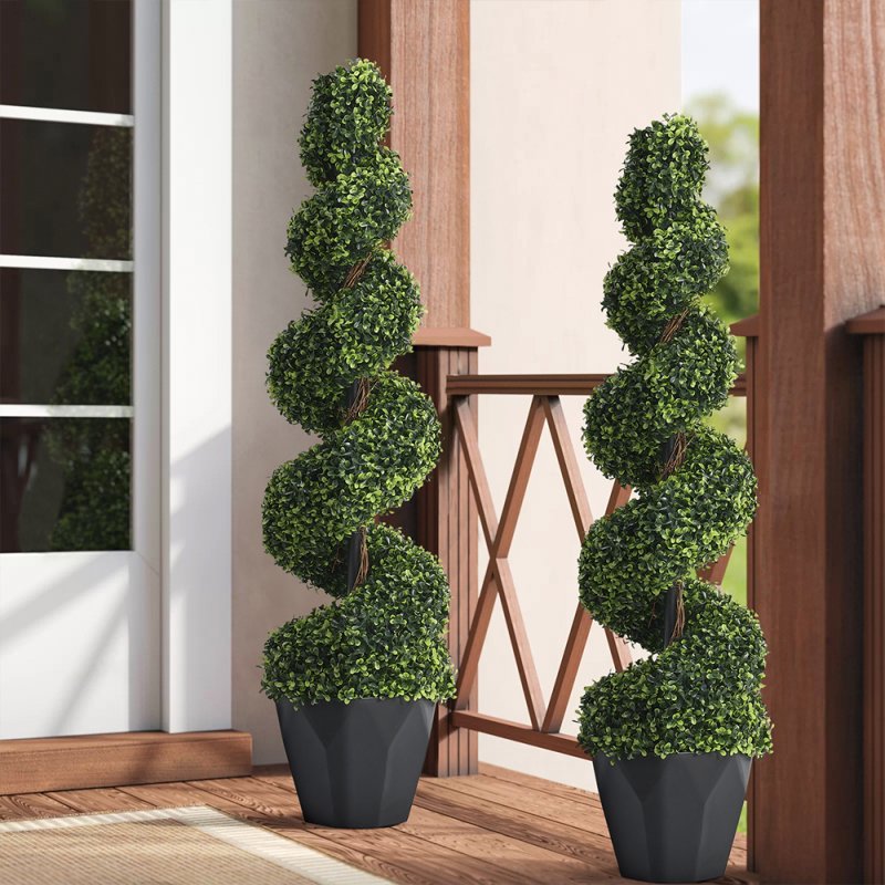 Living and Home 120cm 2 Pack Artificial Topiary Spiral Boxwood Tree Fake Plant
