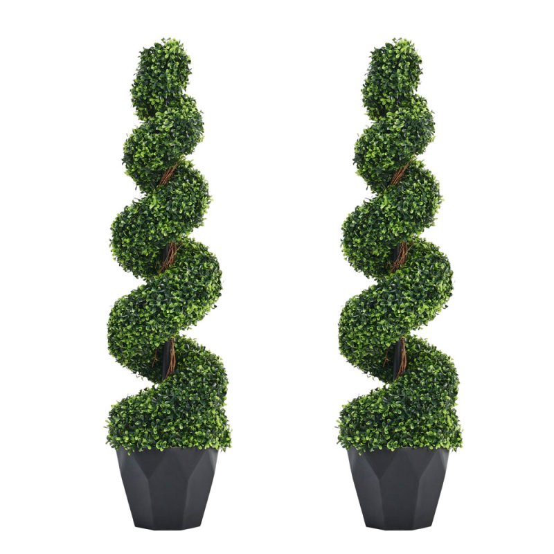 Living and Home 120cm 2 Pack Artificial Topiary Spiral Boxwood Tree Fake Plant
