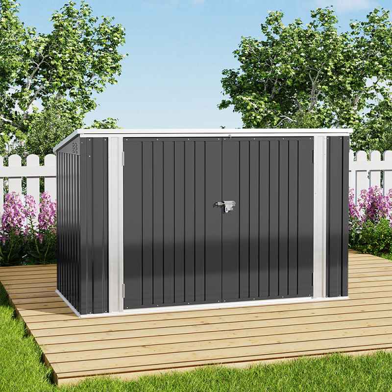 Living and Home 7 x 3 ft Lockable Steel Garden Metal Junk/Bike Storage Shed, Anthracite