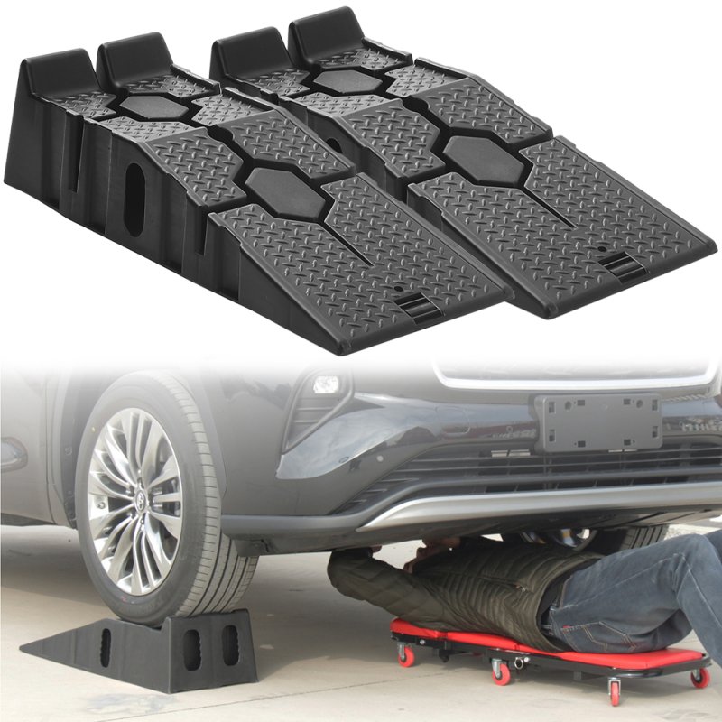 Living and Home 2Pcs Portable Rubber Vehicle Access Ramp Set 2.5 T Car Maintenance Ramps Lifting Tools, Black