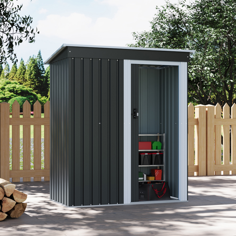 Living and Home 5.38 x 2.89FT Outdoor Metal Storage Shed with Lockable Door