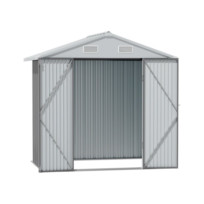 Living and Home 7.83 x 6.1FT Apex Roof Metal Garden Storage Shed with Lockable Door, Grey+White